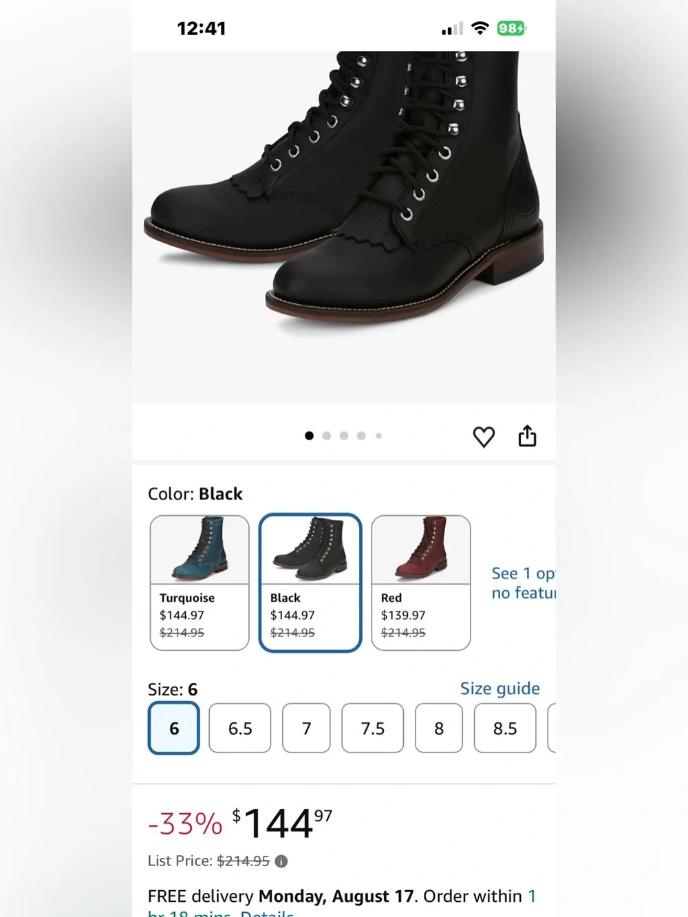 Justin Boots Black Lace-Up Kiltie Ankle Boots